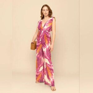Mixed by Nasrin Cora Plunge Saffron Floral Print Jumpsuit S